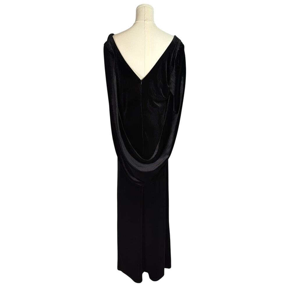 Black Velvet Draped Shawl Back Column Gown Dress Sz 16 Formal Vamp Black Tie EUC - Picture 5 of 12